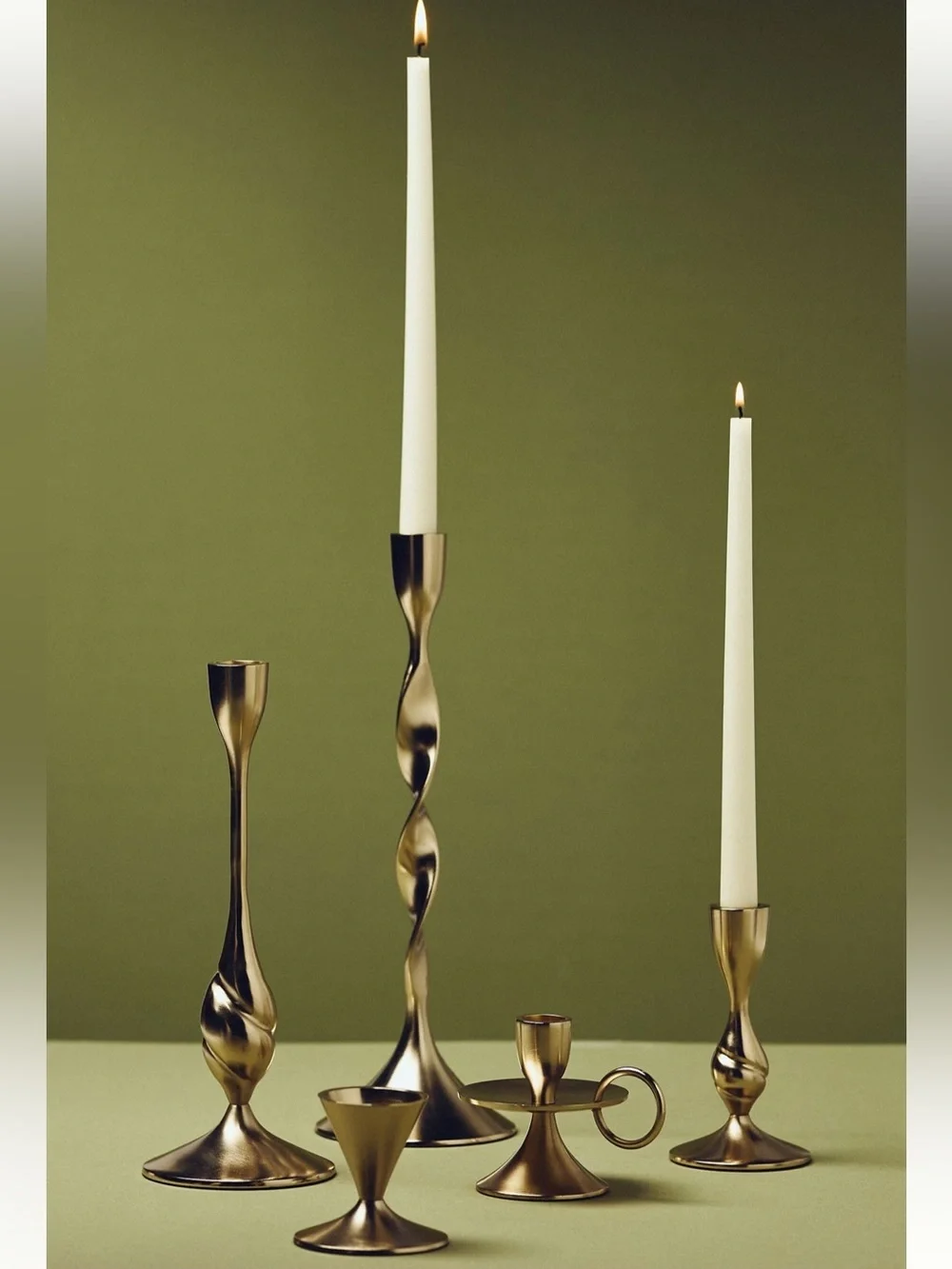 NWT Anthropologie Naya Tinted Brass Lacquer Taper Candle Holder in Gold